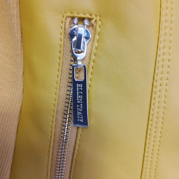 ELLEN TRACY Mustard Yellow Pleater zip Jacket size Medium GOLD Zippers - Picture 3 of 6